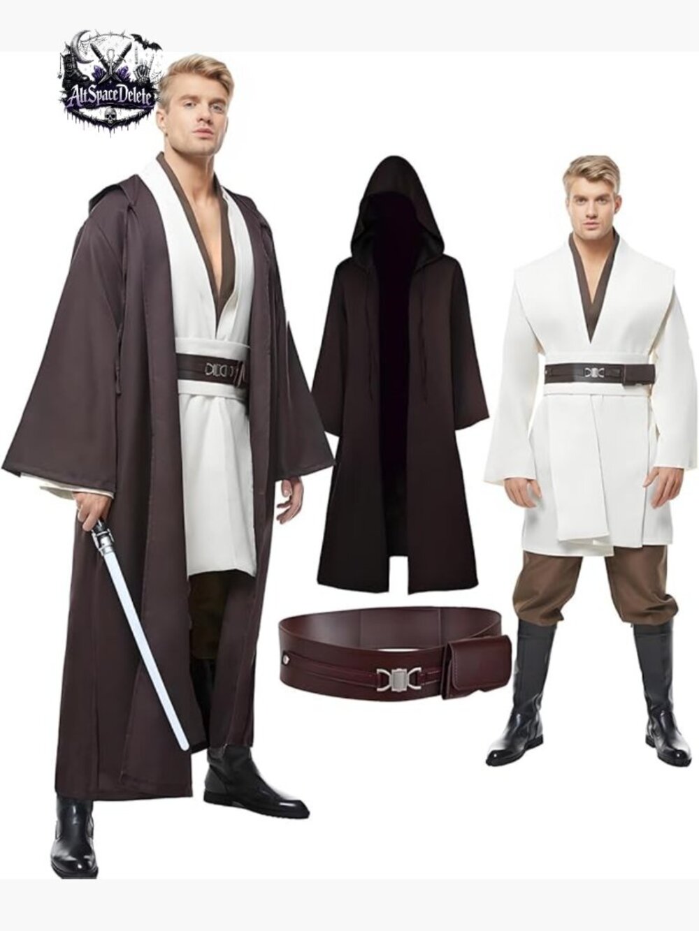 Men's Hooded Robe Tunic Cosplay Costume Set with Pants